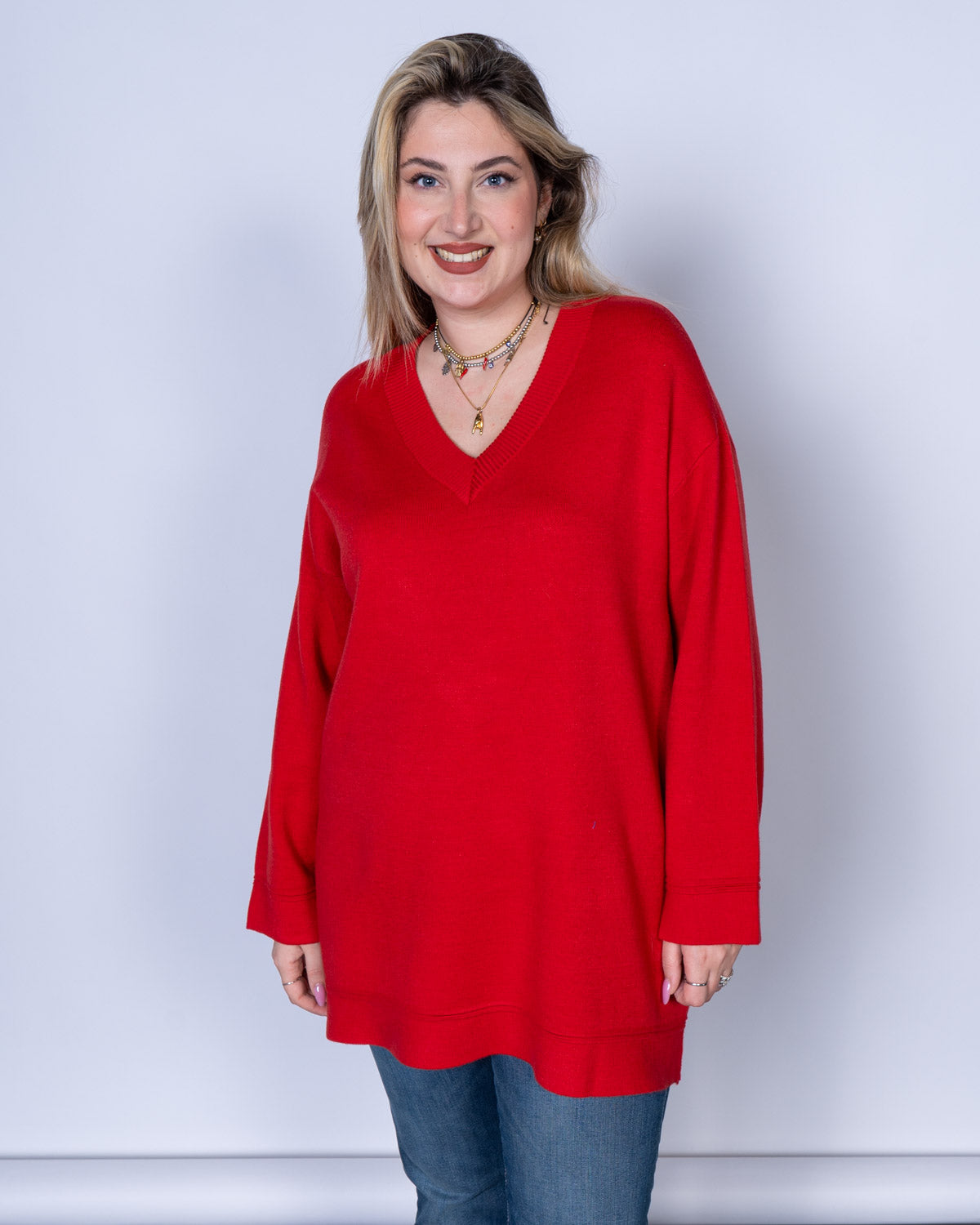 MAGLIONE GOLD PIPING ROSSO