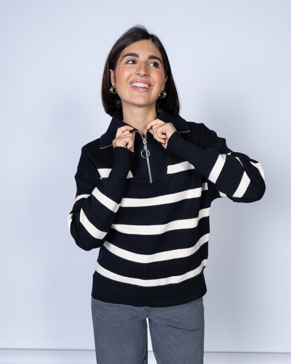 MAGLIONE SABA NERO/PANNA