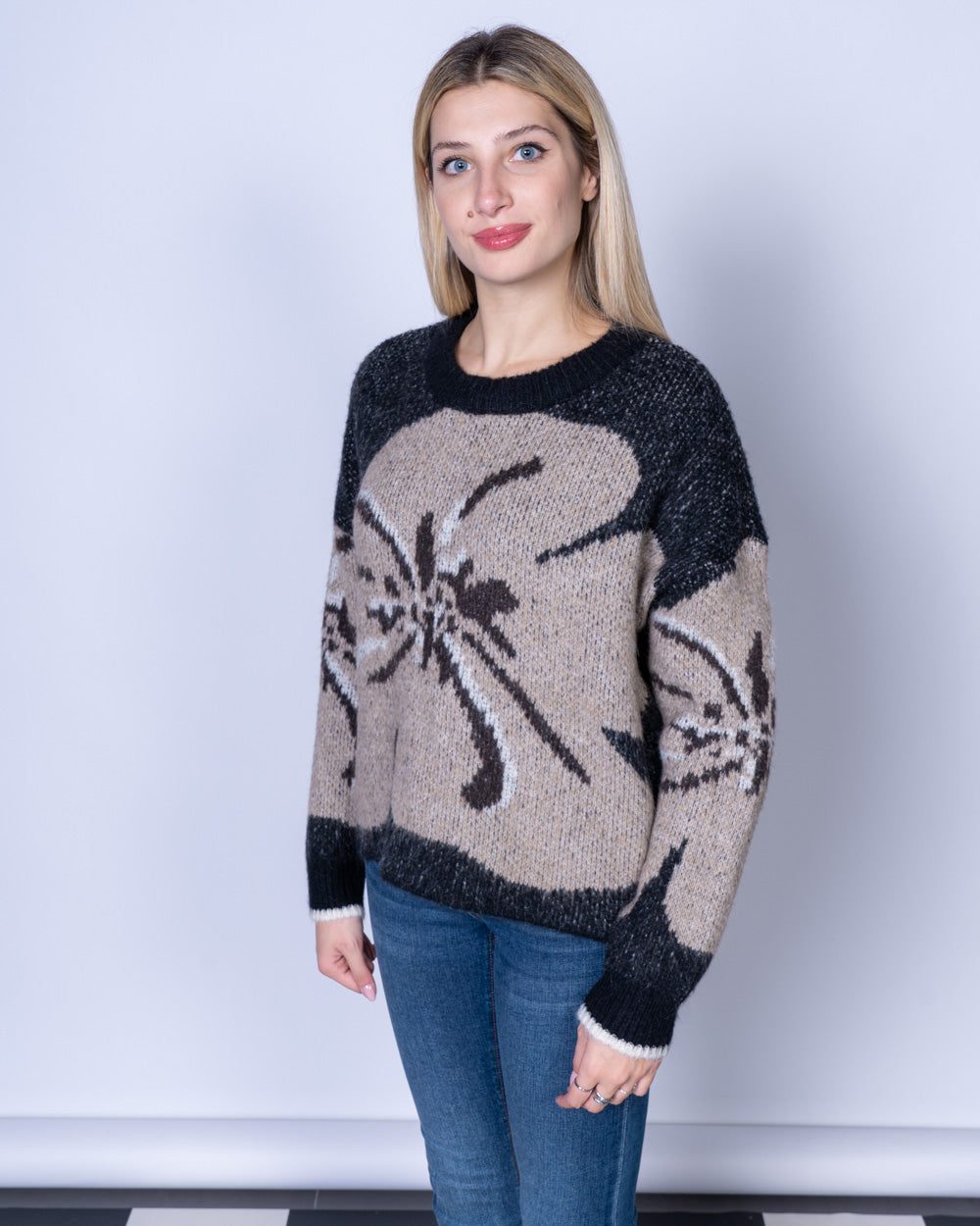 MAGLIONE MADISON NERO/BEIGE